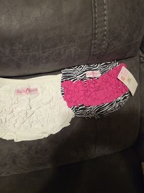 Ruffle Butts White & Hot Pink Ruffle Bloomer Set with Zebra Print